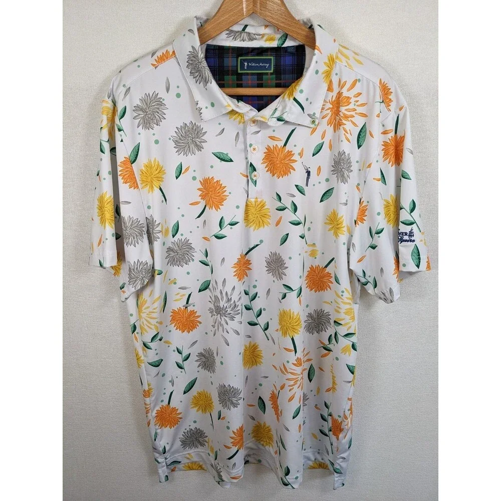William Murray Golf Polo Shirt Men’s L XL Mums The Word White Floral Performance - Picture 5 of 12
